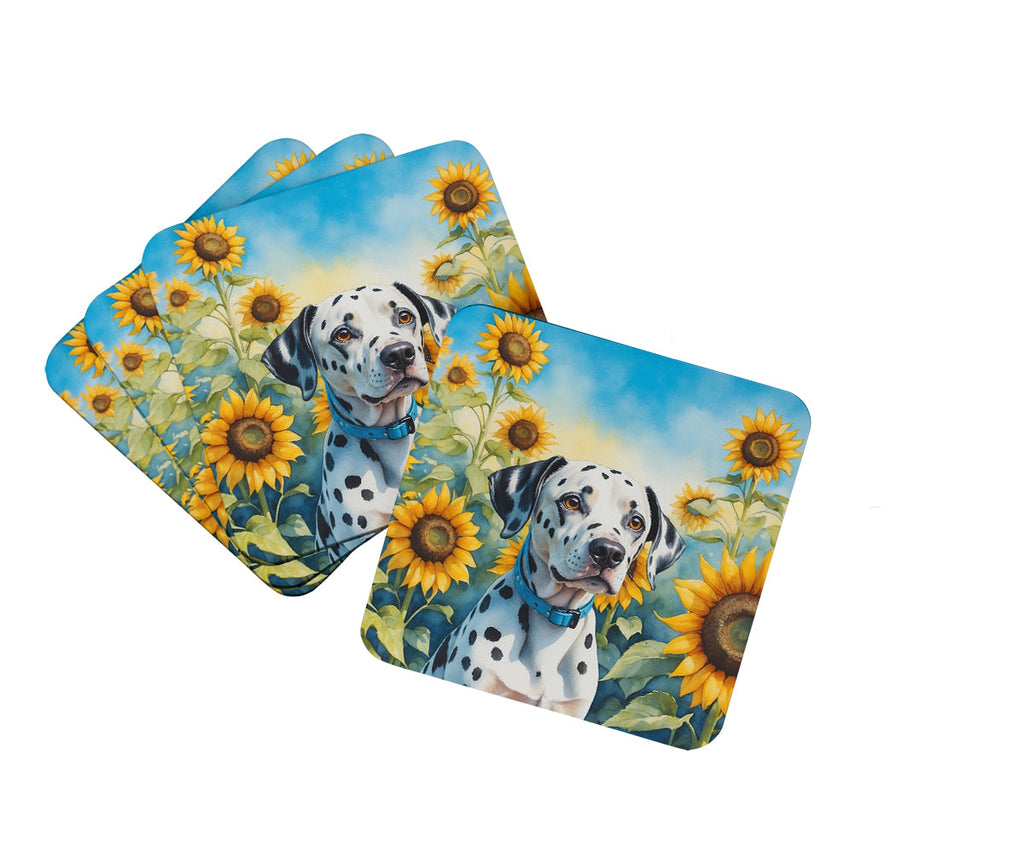 Dalmatian in Sunflowers Foam Coasters Set of 4 Cup Coasters for Indoor Outdoor, Tabletop Protection, Anti Slip, Mouse pad Material