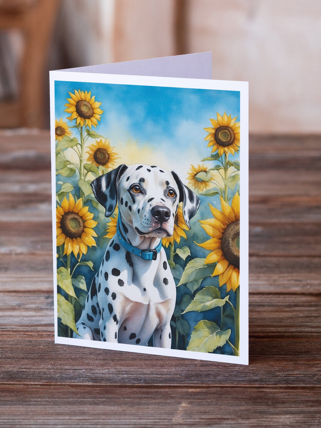 Dalmatian in Sunflowers Greeting Cards Pack of 8 Blank Cards with Envelopes Whimsical A7 Size 5x7