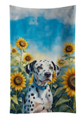 Dalmatian in Sunflowers Kitchen Towel Velour Plush Front and Cotton Loop Back Machine Washable
