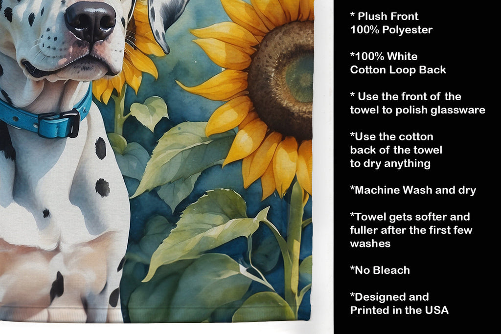 Dalmatian in Sunflowers Kitchen Towel Velour Plush Front and Cotton Loop Back Machine Washable