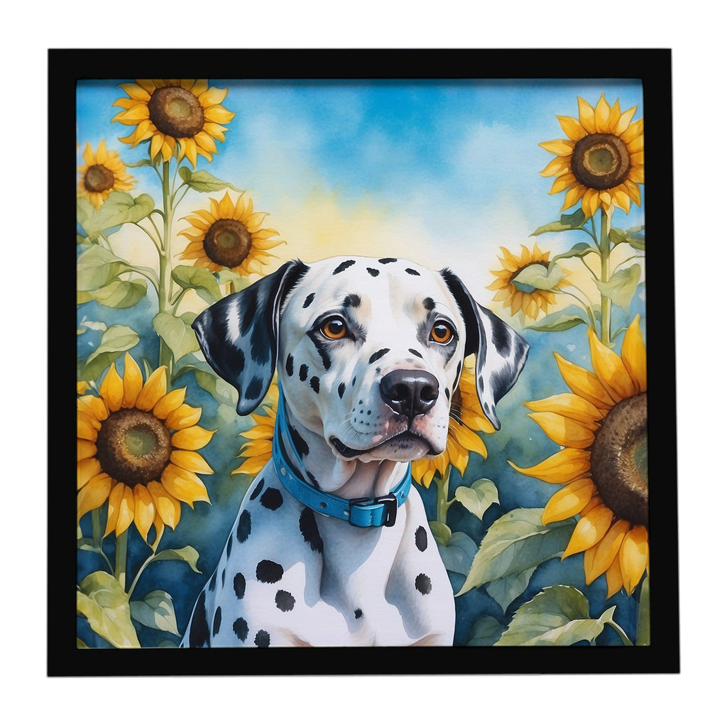 Dalmatian in Sunflowers Framed Metal Print Bathroom, Kitchen, Office, Home Decor Wall Art Ready to Hang, Square, 8X8