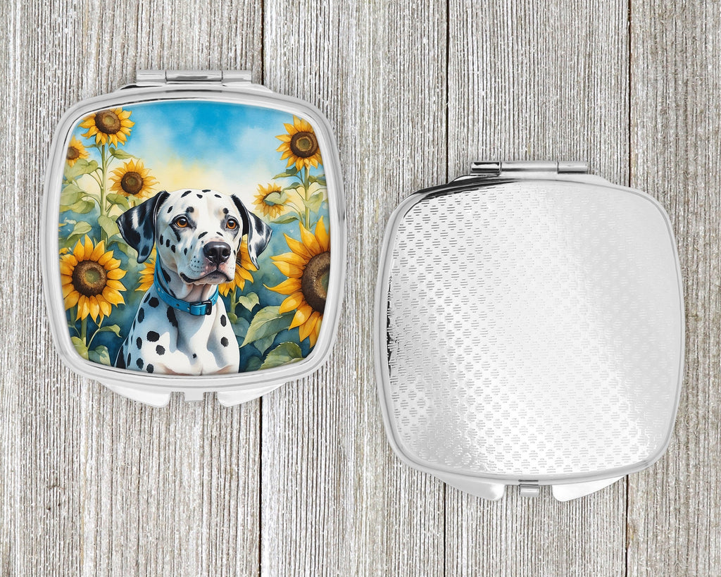 Dalmatian in Sunflowers Compact Mirror Decorative Travel Makeup Mirror for Women Girls Gifts Pocket Makeup Mirror Folding Handheld