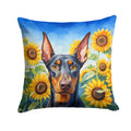 Doberman Pinscher in Sunflowers Decorative Throw Pillow 18x18 Indoor Outdoor Accent Cushion, Fabric Cover with Insert for Sofa, Bed, Porch & Living Room