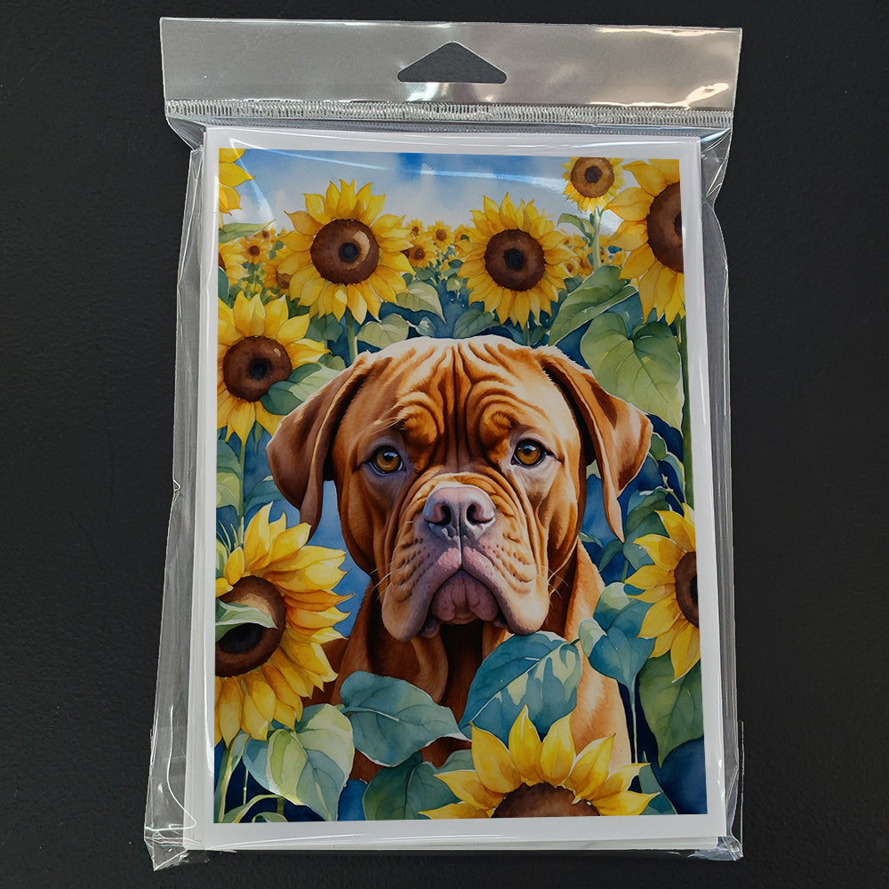 Dogue de Bordeaux in Sunflowers Greeting Cards Pack of 8 Blank Cards with Envelopes Whimsical A7 Size 5x7