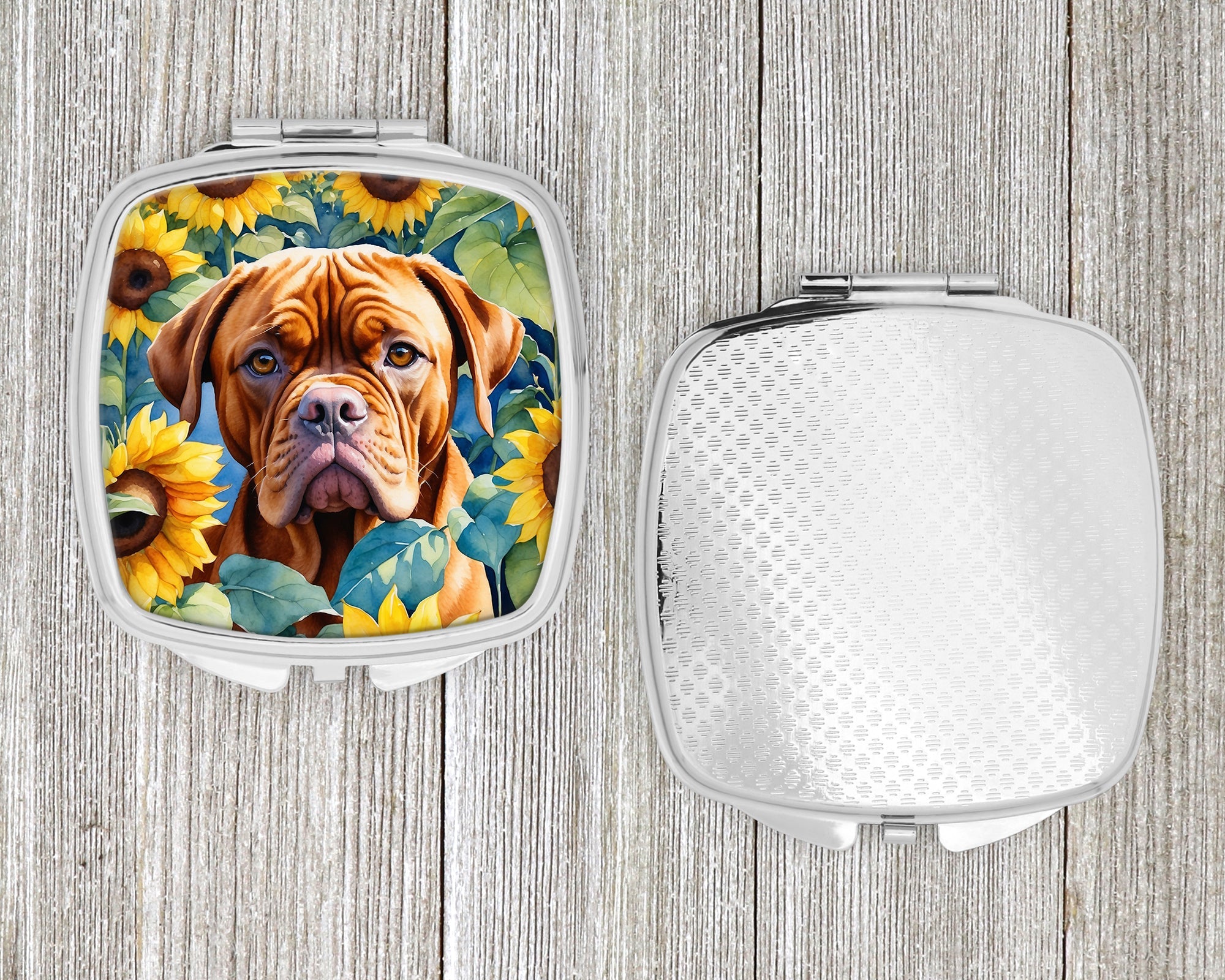 Dogue de Bordeaux in Sunflowers Compact Mirror Decorative Travel Makeup Mirror for Women Girls Gifts Pocket Makeup Mirror Folding Handheld