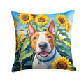 English Bull Terrier in Sunflowers Decorative Throw Pillow 18x18 Indoor Outdoor Accent Cushion, Fabric Cover with Insert for Sofa, Bed, Porch & Living Room