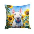 English Bull Terrier in Sunflowers Decorative Throw Pillow 18x18 Indoor Outdoor Accent Cushion, Fabric Cover with Insert for Sofa, Bed, Porch & Living Room