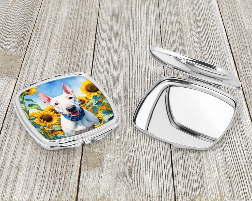 English Bull Terrier in Sunflowers Compact Mirror Decorative Travel Makeup Mirror for Women Girls Gifts Pocket Makeup Mirror Folding Handheld