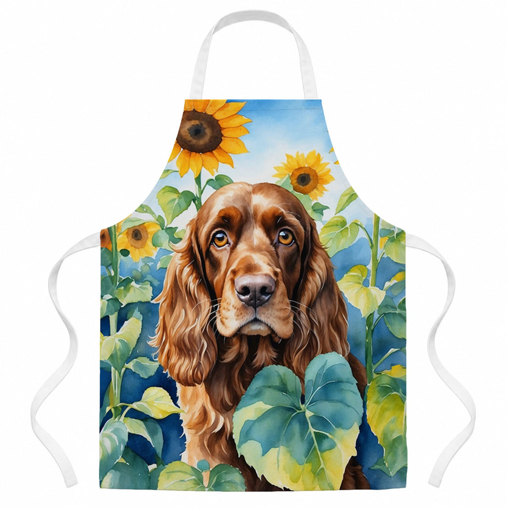 English Cocker Spaniel in Sunflowers Apron Cooking Kitchen Server Baking Crafts Gardening for Adult Women Men, Unisex, Large, Multicolor