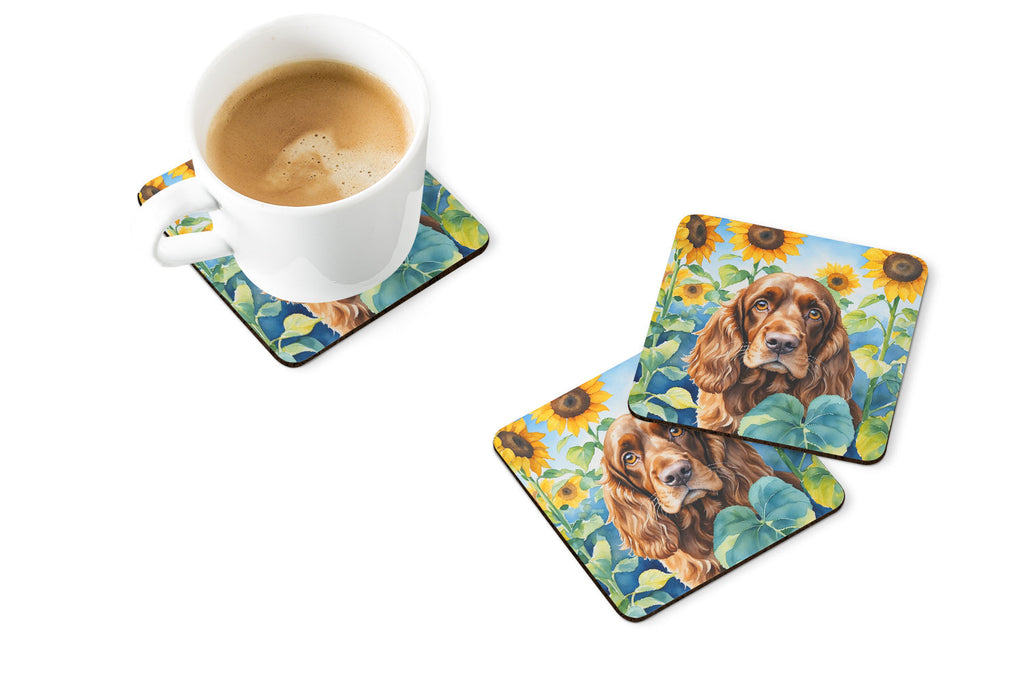 English Cocker Spaniel in Sunflowers Foam Coasters Set of 4 Cup Coasters for Indoor Outdoor, Tabletop Protection, Anti Slip, Mouse pad Material