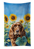 English Cocker Spaniel in Sunflowers Kitchen Towel Velour Plush Front and Cotton Loop Back Machine Washable