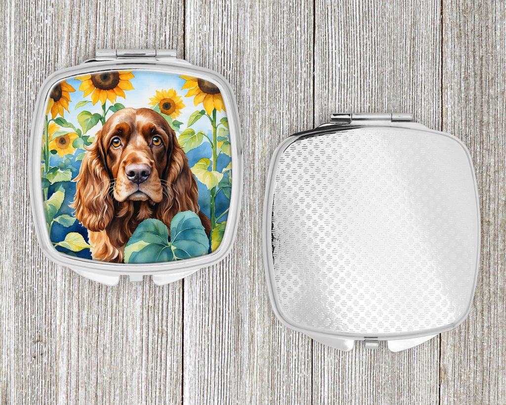English Cocker Spaniel in Sunflowers Compact Mirror Decorative Travel Makeup Mirror for Women Girls Gifts Pocket Makeup Mirror Folding Handheld