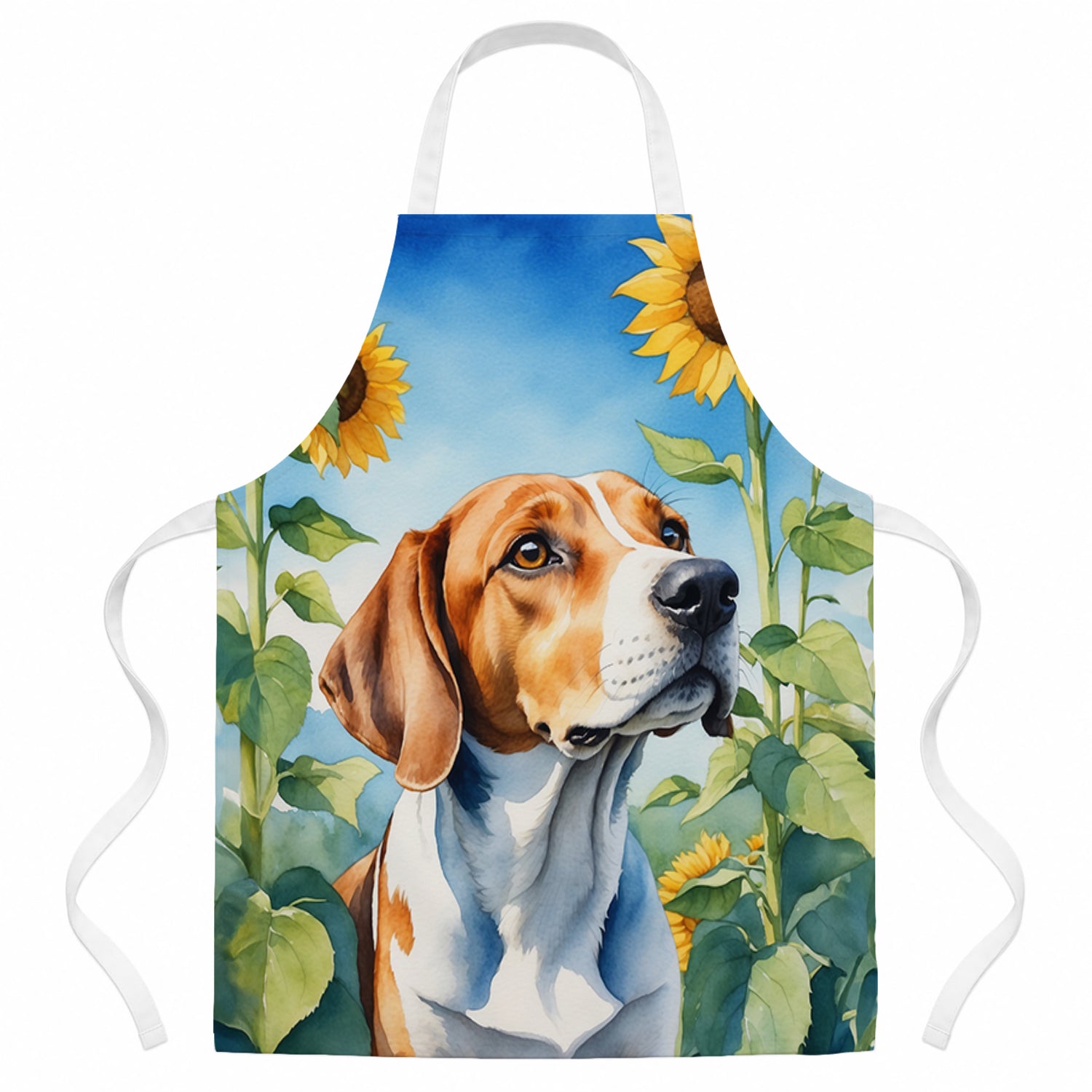 English Foxhound in Sunflowers Apron Cooking Kitchen Server Baking Crafts Gardening for Adult Women Men, Unisex, Large, Multicolor