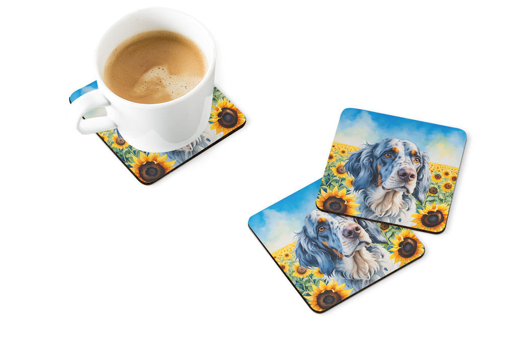 English Setter in Sunflowers Foam Coasters Set of 4 Cup Coasters for Indoor Outdoor, Tabletop Protection, Anti Slip, Mouse pad Material