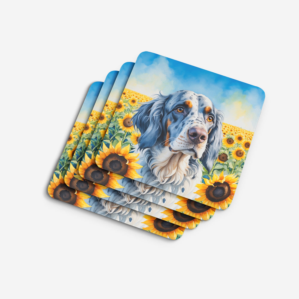 English Setter in Sunflowers Foam Coasters Set of 4 Cup Coasters for Indoor Outdoor, Tabletop Protection, Anti Slip, Mouse pad Material