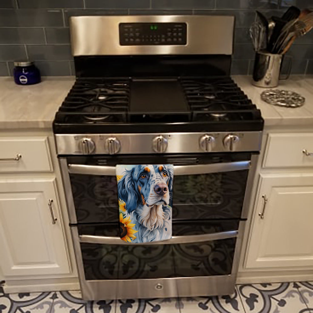 English Setter in Sunflowers Kitchen Towel Velour Plush Front and Cotton Loop Back Machine Washable