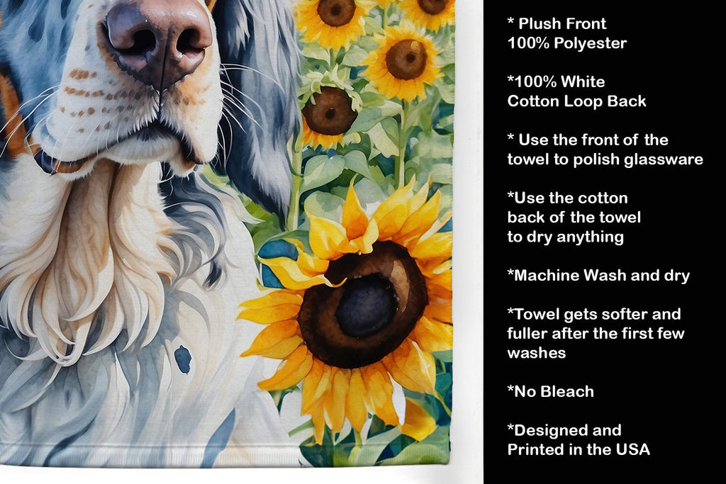 English Setter in Sunflowers Kitchen Towel Velour Plush Front and Cotton Loop Back Machine Washable