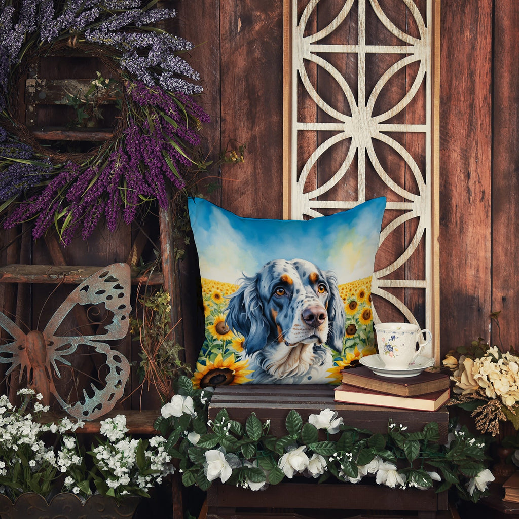 English Setter in Sunflowers Decorative Throw Pillow 14x14 Indoor Outdoor Accent Cushion, Fabric Cover with Insert for Sofa, Bed, Porch & Living Room