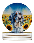 English Setter in Sunflowers Large Sandstone Coasters Pack of 4 Absorbent Round Coasters Decor Gifts for Men or Women, 4 in, Multicolor