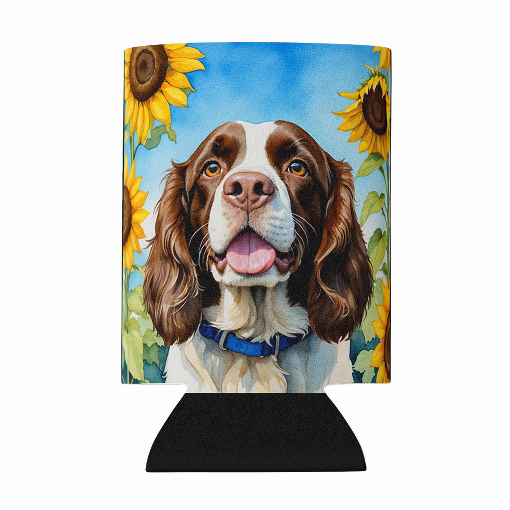 English Springer Spaniel in Sunflowers Can or Bottle Hugger Cooler Sleeve for Standard 12 oz Cans, Insulated Foam Beer & Soda Can Hugger Reusable