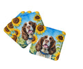 English Springer Spaniel in Sunflowers Foam Coasters Set of 4 Cup Coasters for Indoor Outdoor, Tabletop Protection, Anti Slip, Mouse pad Material