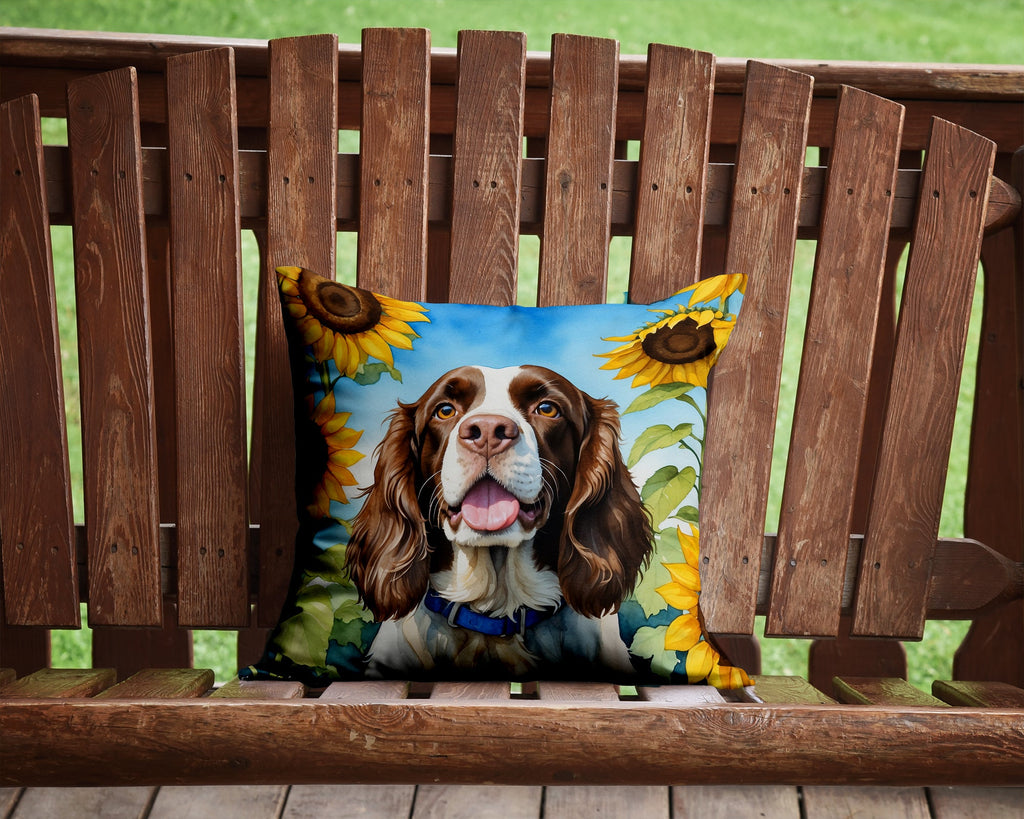 English Springer Spaniel in Sunflowers Decorative Throw Pillow 14x14 Indoor Outdoor Accent Cushion, Fabric Cover with Insert for Sofa, Bed, Porch & Living Room