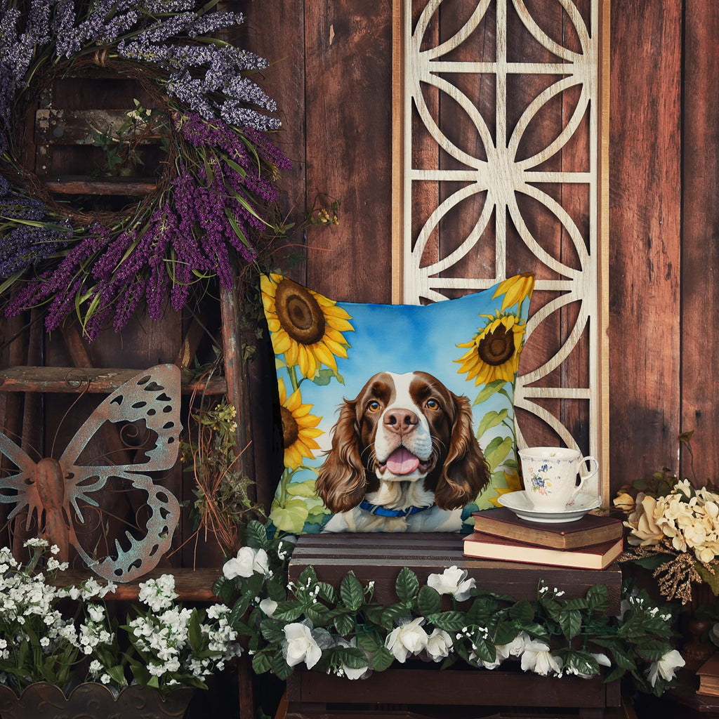 English Springer Spaniel in Sunflowers Decorative Throw Pillow 18x18 Indoor Outdoor Accent Cushion, Fabric Cover with Insert for Sofa, Bed, Porch & Living Room