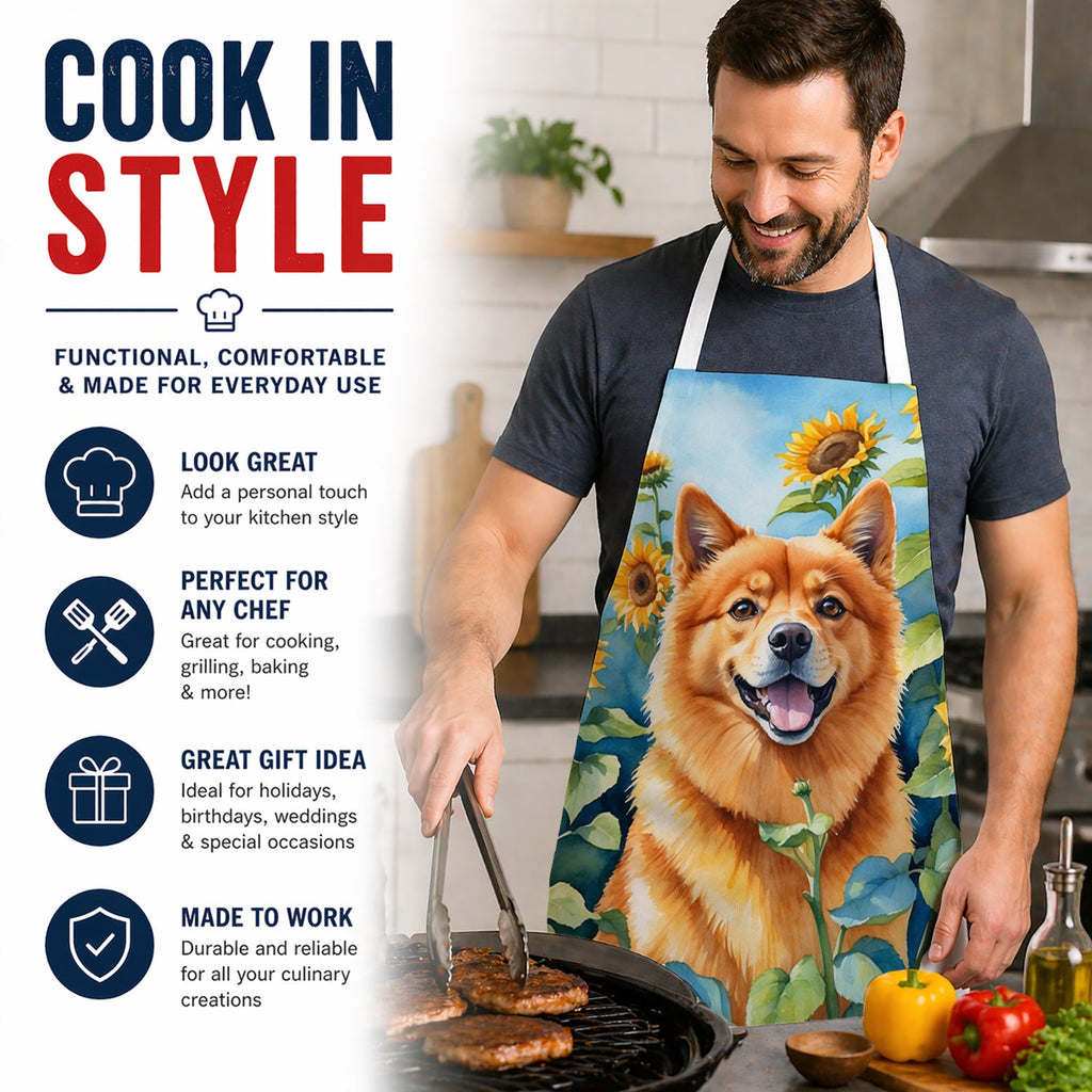 Finnish Spitz in Sunflowers Apron Cooking Kitchen Server Baking Crafts Gardening for Adult Women Men, Unisex, Large, Multicolor