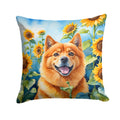 Finnish Spitz in Sunflowers Decorative Throw Pillow 18x18 Indoor Outdoor Accent Cushion, Fabric Cover with Insert for Sofa, Bed, Porch & Living Room