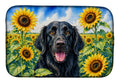 Flat-Coated Retriever in Sunflowers Dish Drying Mat Absorbent Dish Drying Mat Pad for Kitchen Counter Dish Drainer Mat for Countertop, 14 x 21", Multicolor
