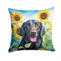 Flat-Coated Retriever in Sunflowers Decorative Throw Pillow 14x14 Indoor Outdoor Accent Cushion, Fabric Cover with Insert for Sofa, Bed, Porch & Living Room