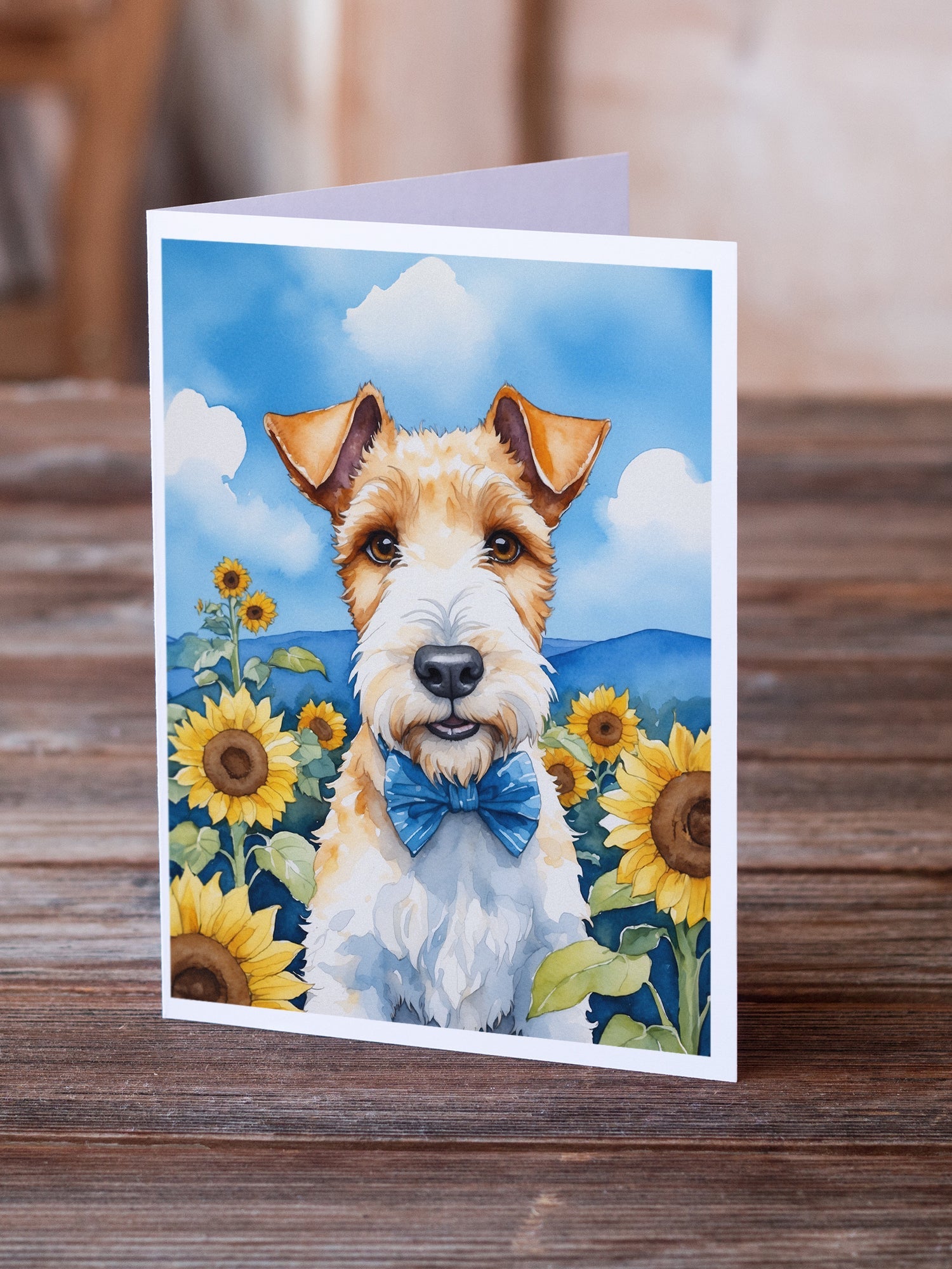 Fox Terrier in Sunflowers Greeting Cards Pack of 8 Blank Cards with Envelopes Whimsical A7 Size 5x7