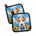Fox Terrier in Sunflowers Pot Holder Set of 2 Heat Resistant Quilted Hot Pads 7.5 x 7.5 Inch, Insulated Kitchen Trivets for Cooking & Baking