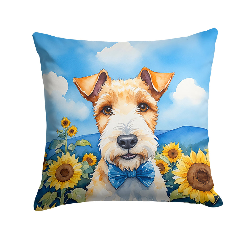 Fox Terrier in Sunflowers Decorative Throw Pillow 18x18 Indoor Outdoor Accent Cushion, Fabric Cover with Insert for Sofa, Bed, Porch & Living Room