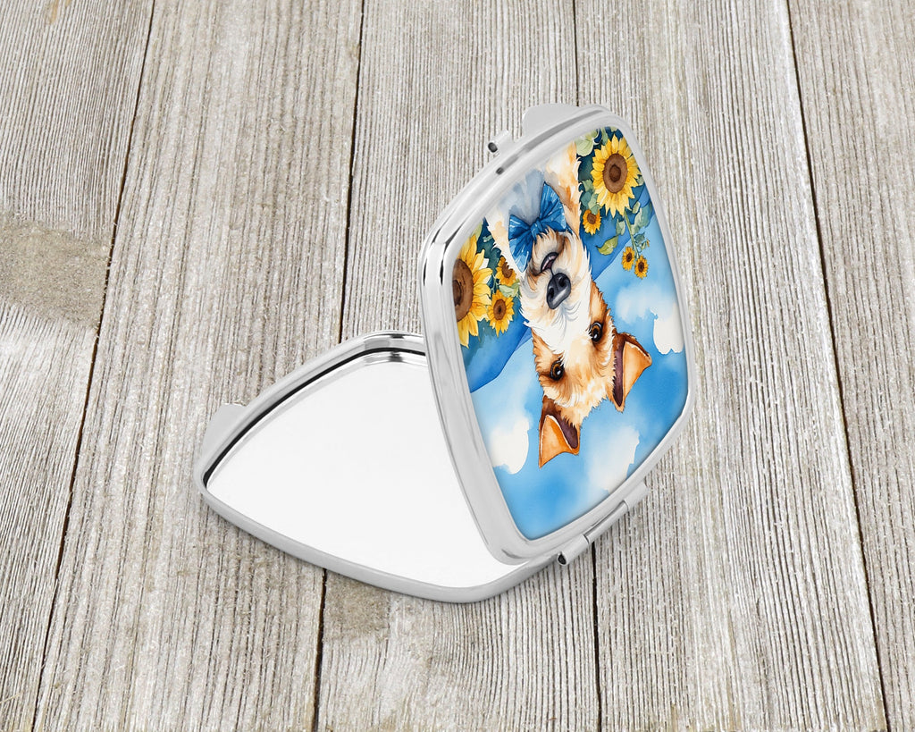 Fox Terrier in Sunflowers Compact Mirror Decorative Travel Makeup Mirror for Women Girls Gifts Pocket Makeup Mirror Folding Handheld