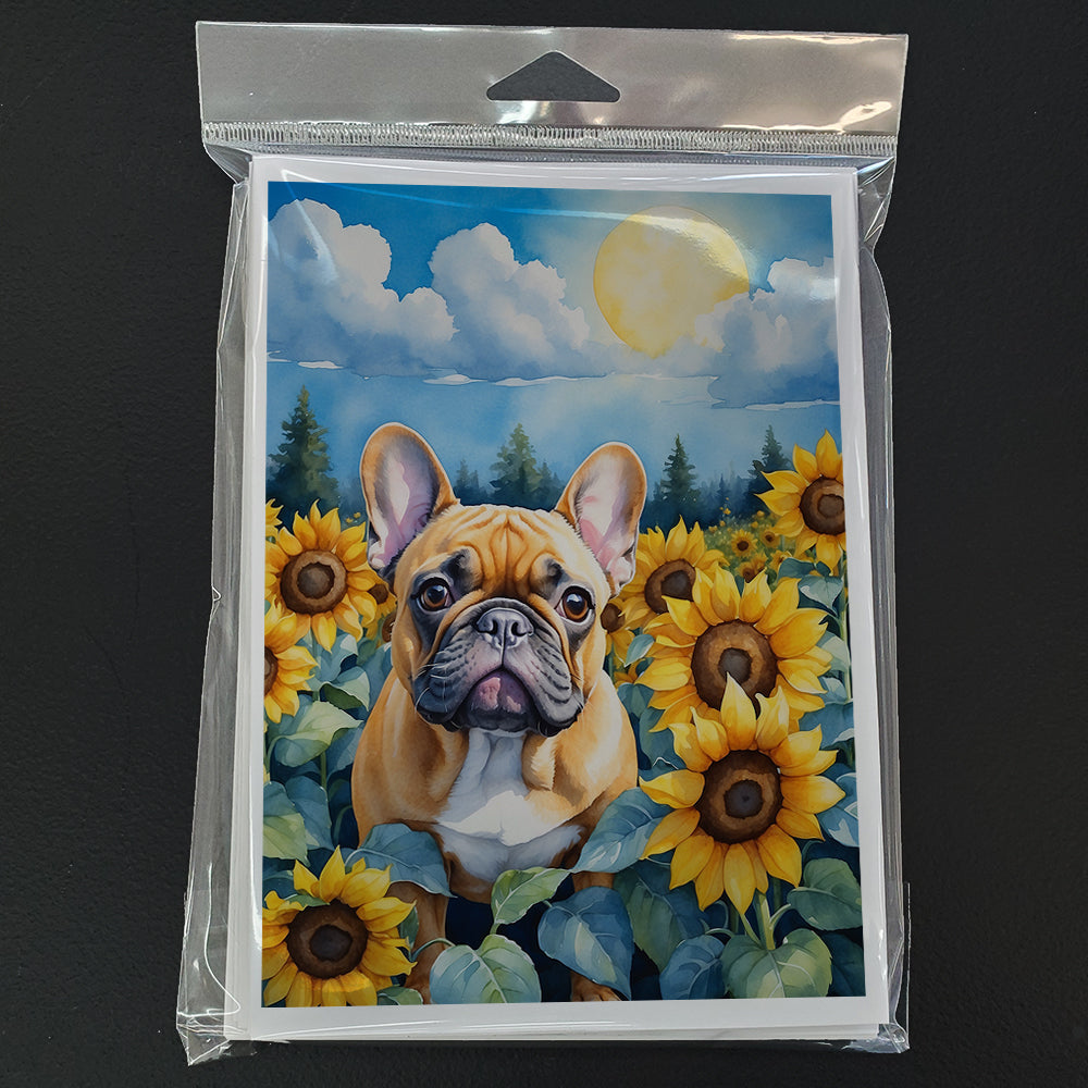 French Bulldog in Sunflowers Greeting Cards Pack of 8 Blank Cards with Envelopes Whimsical A7 Size 5x7
