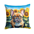 French Bulldog in Sunflowers Decorative Throw Pillow 14x14 Indoor Outdoor Accent Cushion, Fabric Cover with Insert for Sofa, Bed, Porch & Living Room