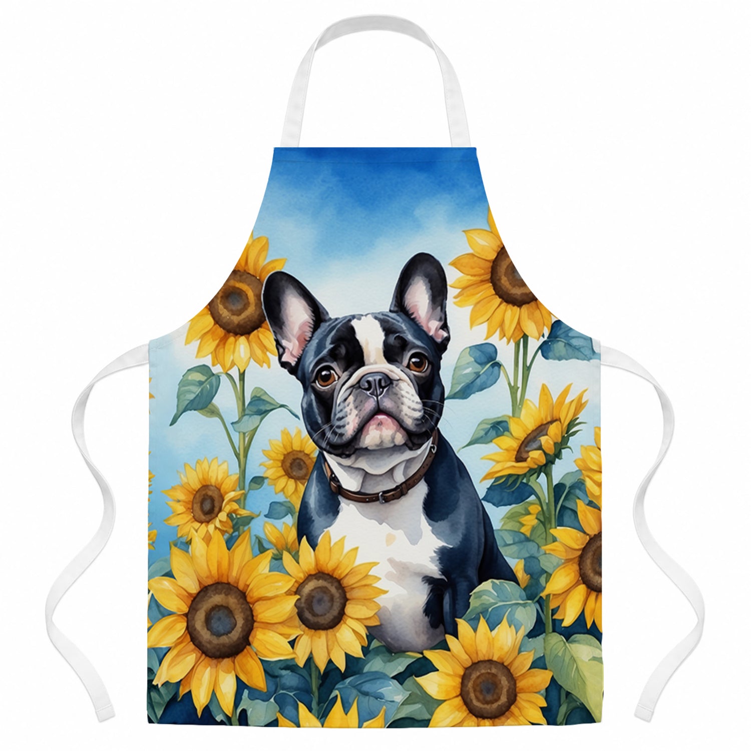 French Bulldog in Sunflowers Apron Cooking Kitchen Server Baking Crafts Gardening for Adult Women Men, Unisex, Large, Multicolor
