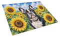 French Bulldog in Sunflowers Cutting Board Tempered Glass Kitchen Cutting Surface, Heat Resistant Chopping Board with Non-Slip Feet, Decorative Food Prep & Serving