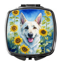 White German Shepherd in Sunflowers Compact Mirror Decorative Travel Makeup Mirror for Women Girls Gifts Pocket Makeup Mirror Folding Handheld