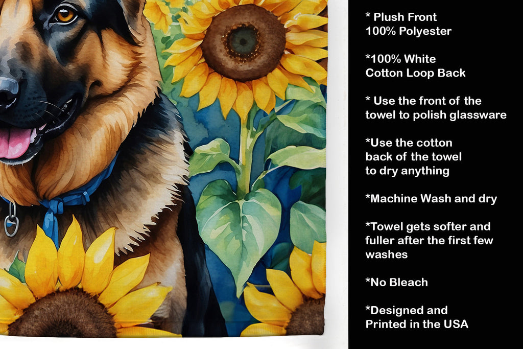 German Shepherd in Sunflowers Kitchen Towel Velour Plush Front and Cotton Loop Back Machine Washable