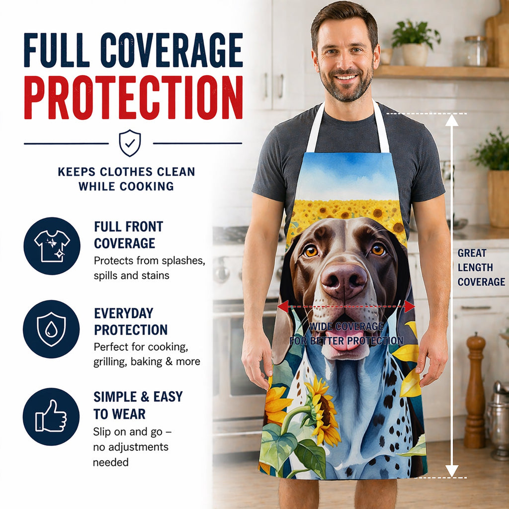 German Shorthaired Pointer in Sunflowers Apron Cooking Kitchen Server Baking Crafts Gardening for Adult Women Men, Unisex, Large, Multicolor