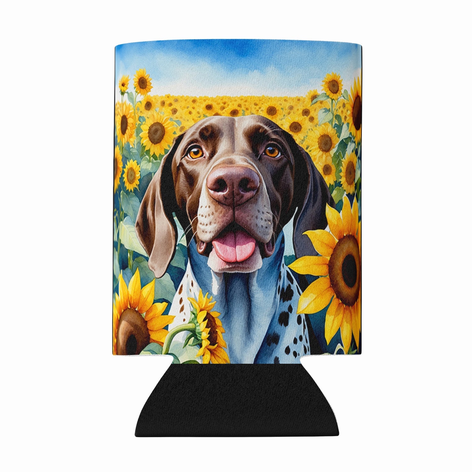 German Shorthaired Pointer in Sunflowers Can or Bottle Hugger Cooler Sleeve for Standard 12 oz Cans, Insulated Foam Beer & Soda Can Hugger Reusable