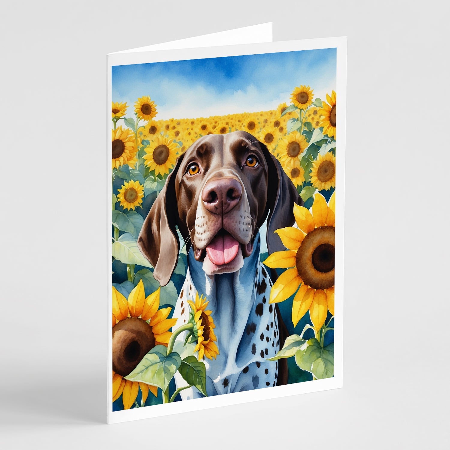 German Shorthaired Pointer in Sunflowers Greeting Cards Pack of 8 Blank Cards with Envelopes Whimsical A7 Size 5x7