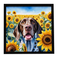 German Shorthaired Pointer in Sunflowers Framed Metal Print Bathroom, Kitchen, Office, Home Decor Wall Art Ready to Hang, Square, 8X8