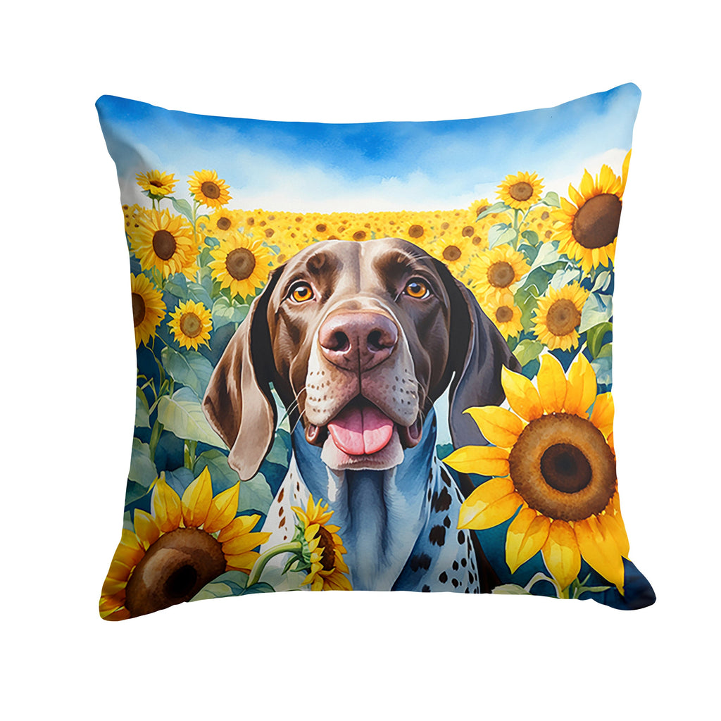 German Shorthaired Pointer in Sunflowers Decorative Throw Pillow 14x14 Indoor Outdoor Accent Cushion, Fabric Cover with Insert for Sofa, Bed, Porch & Living Room