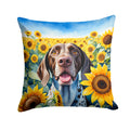 German Shorthaired Pointer in Sunflowers Decorative Throw Pillow 18x18 Indoor Outdoor Accent Cushion, Fabric Cover with Insert for Sofa, Bed, Porch & Living Room