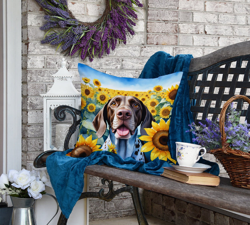 German Shorthaired Pointer in Sunflowers Decorative Throw Pillow 18x18 Indoor Outdoor Accent Cushion, Fabric Cover with Insert for Sofa, Bed, Porch & Living Room