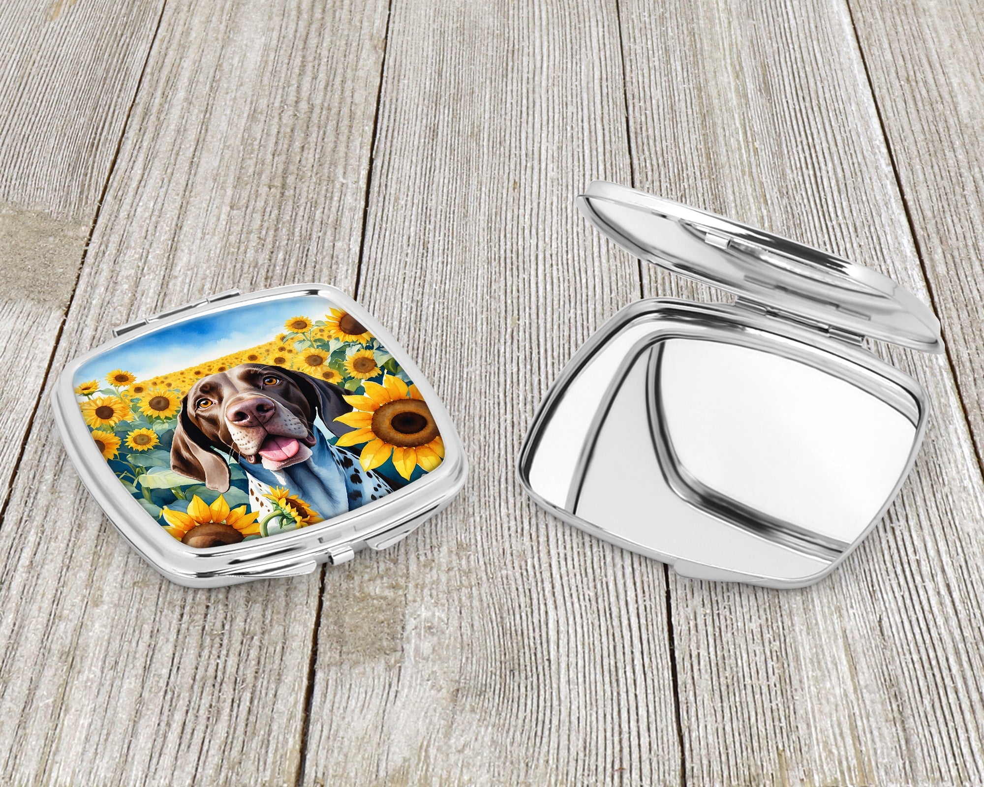 German Shorthaired Pointer in Sunflowers Compact Mirror Decorative Travel Makeup Mirror for Women Girls Gifts Pocket Makeup Mirror Folding Handheld