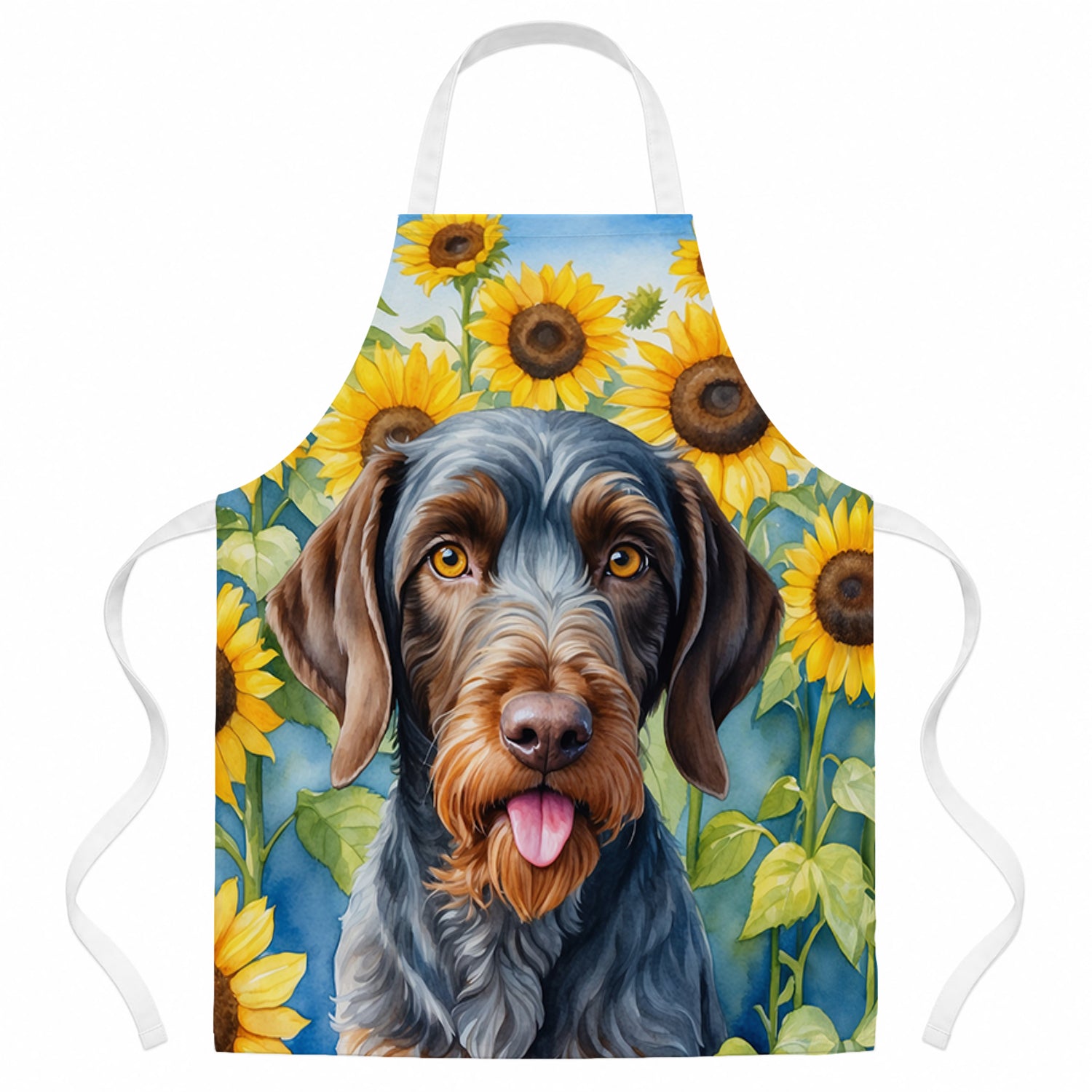 German Wirehaired Pointer in Sunflowers Apron Cooking Kitchen Server Baking Crafts Gardening for Adult Women Men, Unisex, Large, Multicolor